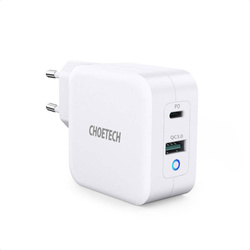 Choetech schnell ladergerät GaN USB Typ C PD USB-A QC3.0 65W 3.25A weiß (PD8002)