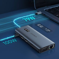 Choetech Multifunktions-HUB mit bildschirmem 12in1 USB-C zu USB-C / USB-A / HDMI / VGA / AUX / SD / TF grau (HUB-M26)