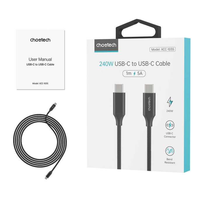 Choetech Lade- und Datenkabel USB-C - USB-C PD3.1 240W 480 Mbps 2m schwarz (XCC-1036)