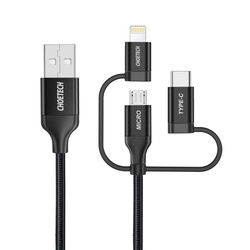Choetech 3in1 kabel USB MFI Lightning / USB Typ C / micro USB (Laden 3A / Datenübertragung 480 Mbps) 1,2 m schwarz (IP0030-BK)