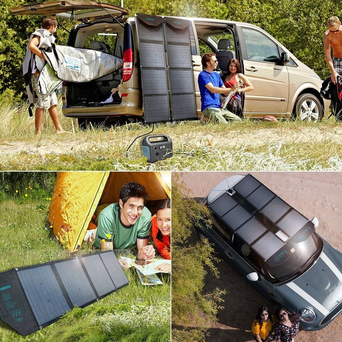 Choetech duża rozkładana ładowarka solarna słoneczna fotowoltaiczna 80W USB Typ C (Power Delivery) / 2x USB (Quick Charge / 2,4A) (158 x 41 cm) czarny (SC007)