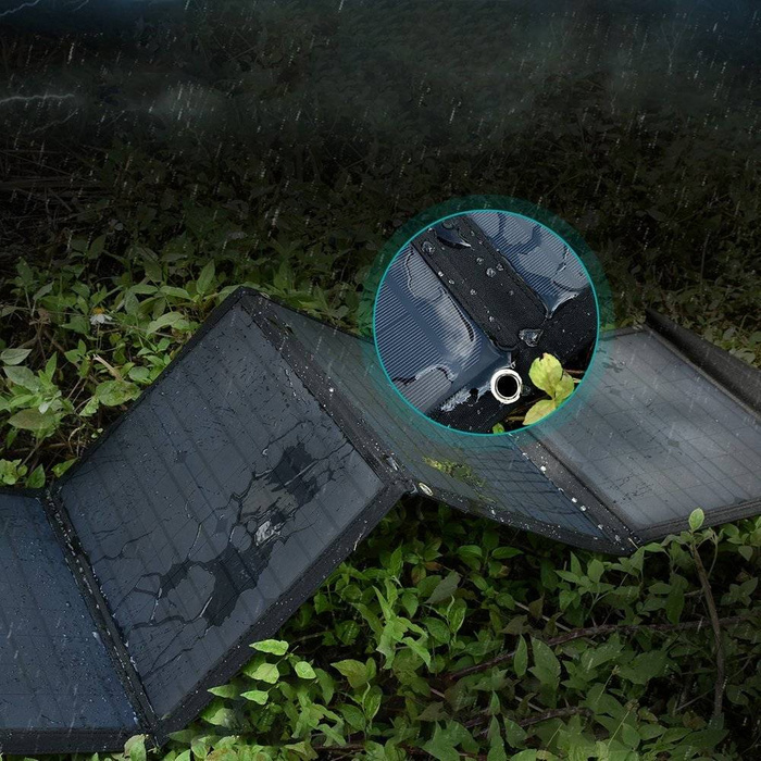 Choetech duża rozkładana ładowarka solarna słoneczna fotowoltaiczna 80W USB Typ C (Power Delivery) / 2x USB (Quick Charge / 2,4A) (158 x 41 cm) czarny (SC007)