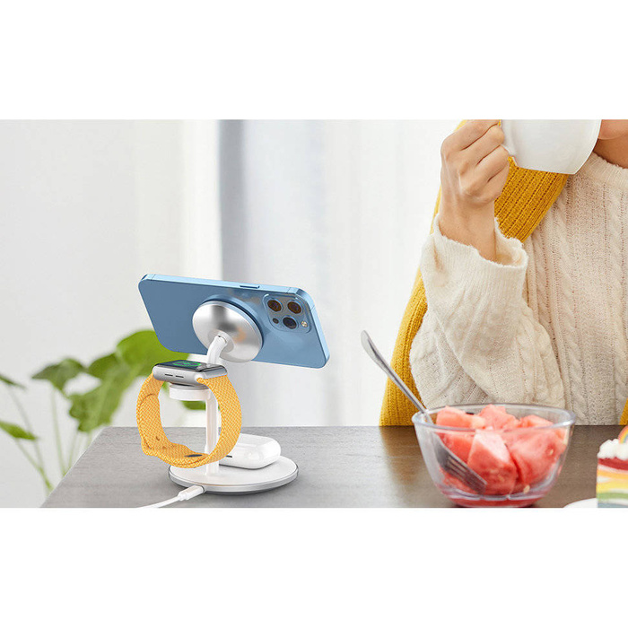 Choetech Induktionsladegerät (MagSafe-kompatibel) Ständer für iPhone, Apple Watch, AirPods weiß (T585-F)