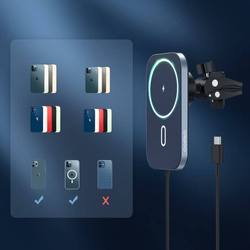 Choetech samochodowy uchwyt magnetyczny indukcyjna ładowarka Qi 15W (kompatybilna z MagSafe) czarny (T200-F)