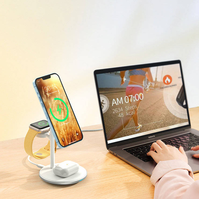 Choetech Induction Charger (MagSafe Compatible) Stand for iPhone, Apple Watch, AirPods white (T585-F)