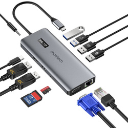 Choetech Multifunction HUB with screensm 12in1 USB-C to USB-C / USB-A / HDMI / VGA / AUX / SD / TF gray (HUB-M26)