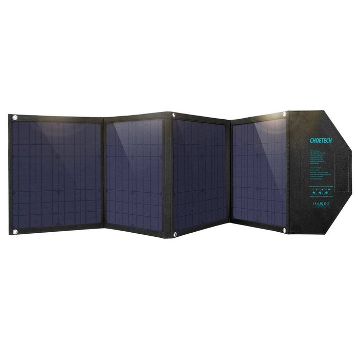 Choetech duża rozkładana ładowarka solarna słoneczna fotowoltaiczna 80W USB Typ C (Power Delivery) / 2x USB (Quick Charge / 2,4A) (158 x 41 cm) czarny (SC007)