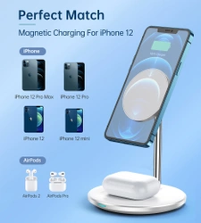 Choetech Qi Wireless Charger 15W für iPhone und AirPods MagSafe kompatibler Magnethalter Silber (T581-F)