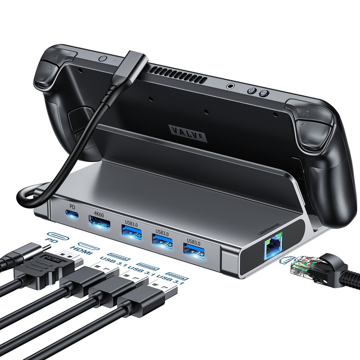 Choetch M52 HUB für Steam Deck USB-C – USB-C PD/USB-A/HDMI/RJ45 – Grau