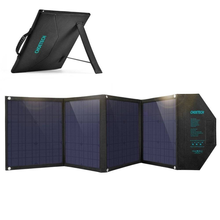 Choetech duża rozkładana ładowarka solarna słoneczna fotowoltaiczna 80W USB Typ C (Power Delivery) / 2x USB (Quick Charge / 2,4A) (158 x 41 cm) czarny (SC007)