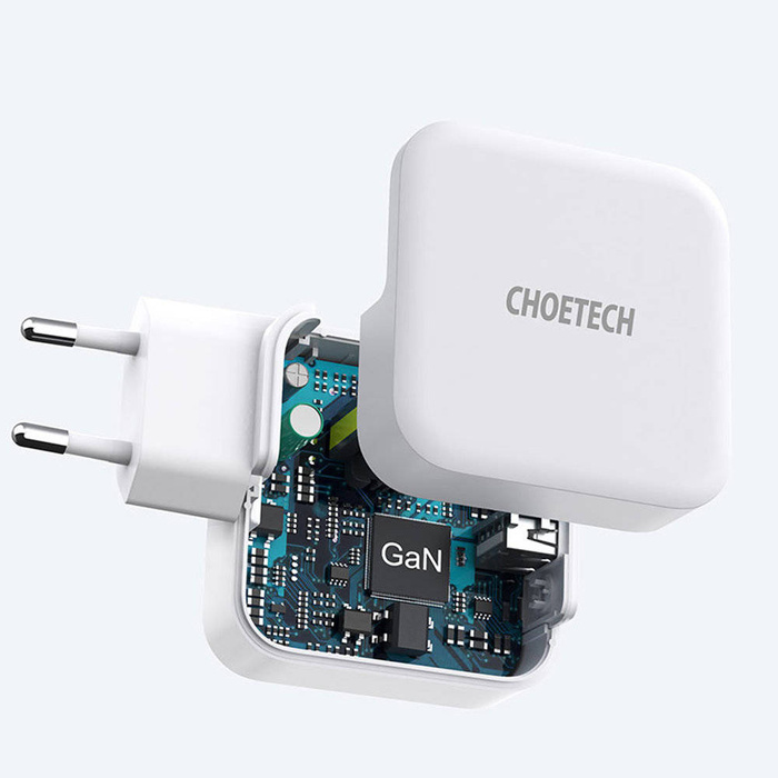 Choetech schnell ladergerät GaN USB Typ C PD USB-A QC3.0 65W 3.25A weiß (PD8002)