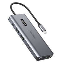 Choetech Multifunktions-HUB mit bildschirmem 12in1 USB-C zu USB-C / USB-A / HDMI / VGA / AUX / SD / TF grau (HUB-M26)