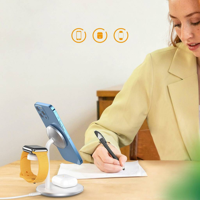 Choetech T585-F indukcyjna stacja ładująca 3w1 iPhone 12/13, AirPods Pro, Apple Watch biały