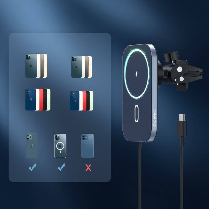 Choetech Auto-Magnethalterung Induktives Qi-Ladegerät 15W (MagSafe-kompatibel) Schwarz (T200-F)