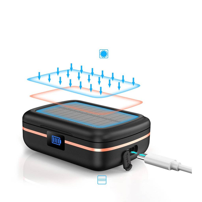 Choetech słuchawki bezprzewodowe TWS wodoodporne z panelem słonecznym i wbudowanym powerbankiem 2500mAh czarny (BH-T05)
