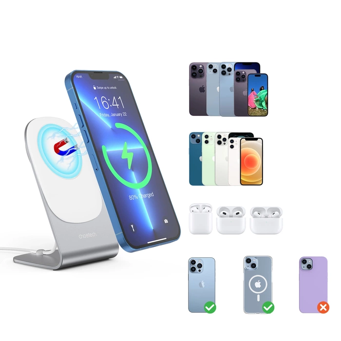 Choetech 15W Qi kabelloses induktives Ladegerät mit MagSafe weiß (H046+T518-F)